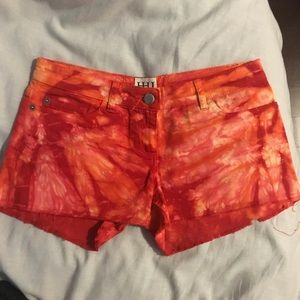 Haute Hippie red tie dye jean shorts